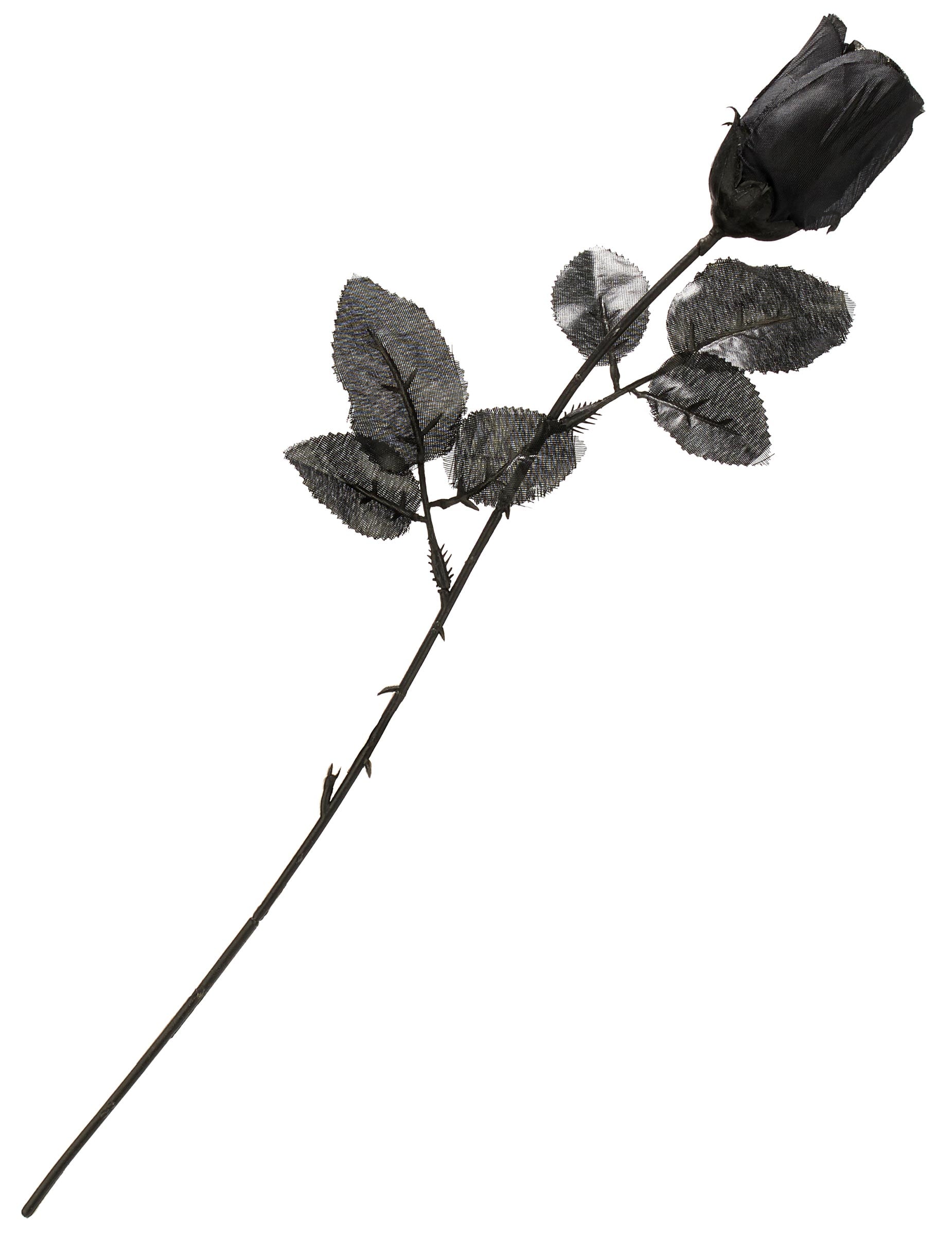 Rose artificielle pour Halloween adulte noire avec feuilles et tige à épines