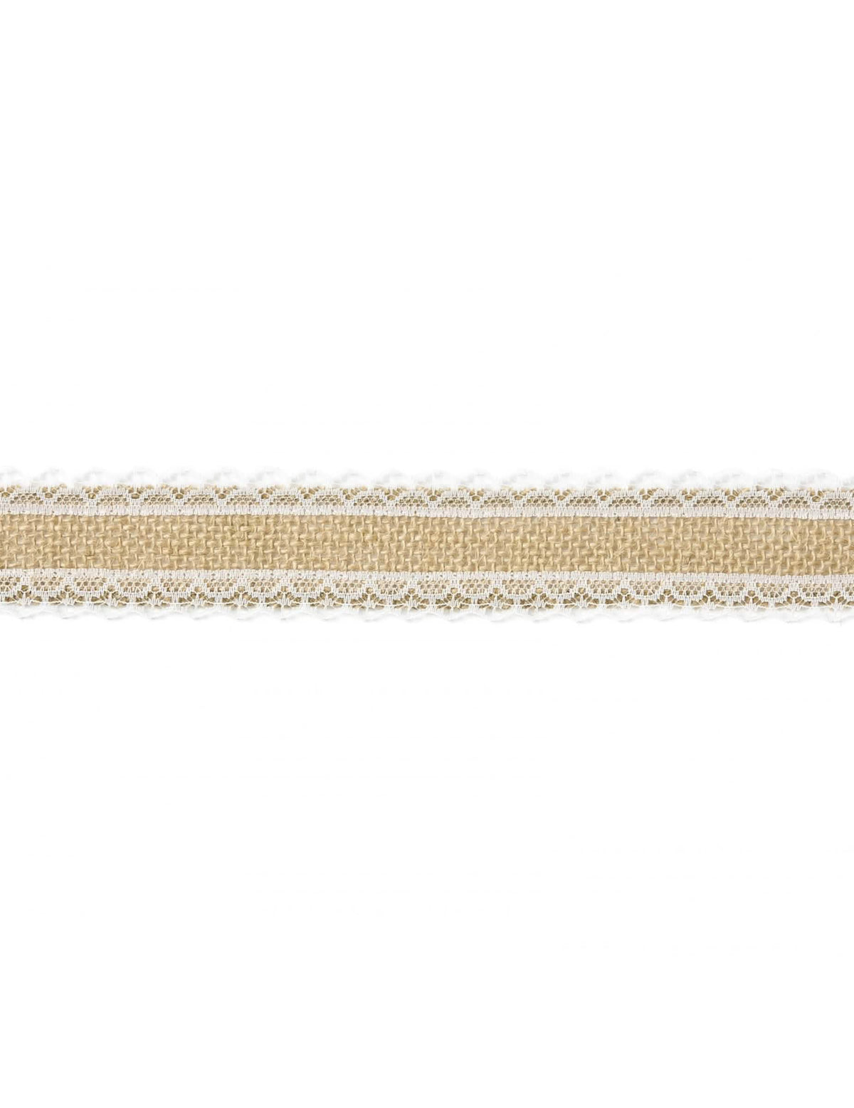Ruban mariage champêtre en toile de jute naturelle et bordure dentelle blanche