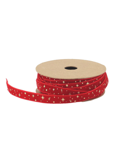 Samtband mit Sternen, rot & gold, 1 cm x 3 m