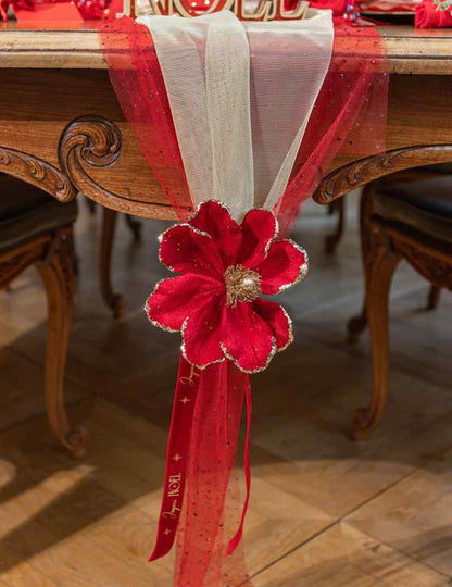 Frohe Weihnachten Samtband, rot & gold, 2,5 cm x 3 m
