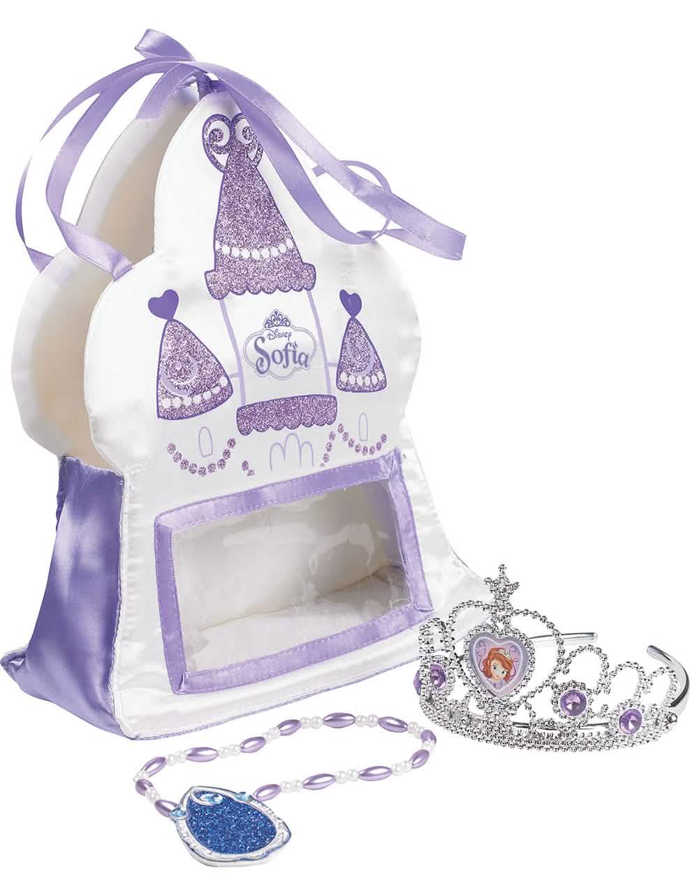 Sac accessoires Princess Sofia für Mädchen Weiß und Violett mit Tiare und Collier
