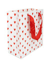 Sac en papier petits cœurs pour fête blanc et rouge avec anses en ruban