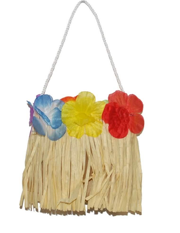 Hawaii-Raffia-Tasche für Erwachsene Beige mit bunten Blumen
