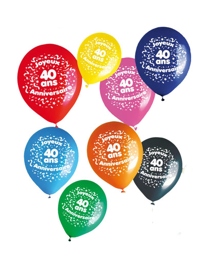 8er Set bunte 40 Jahre Geburtstagsballons