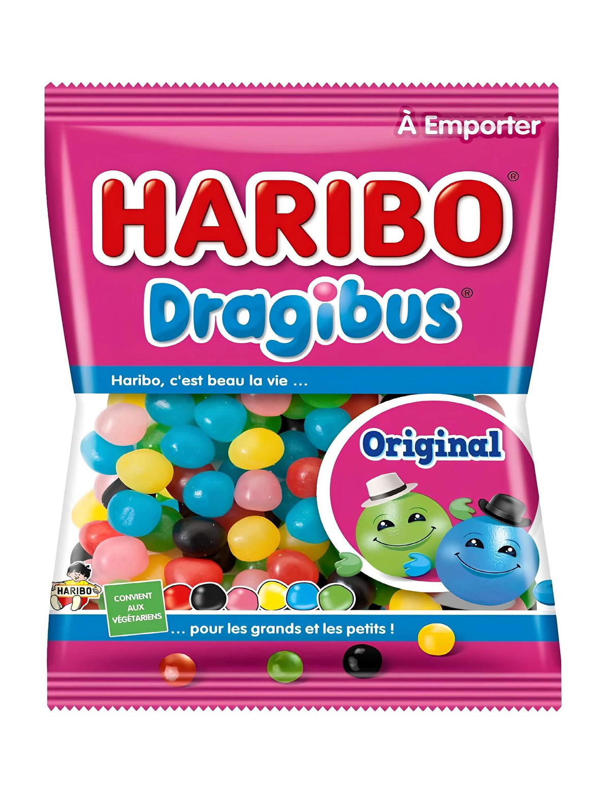 Beutel mit Haribo Dragibus Süßigkeiten für Party Rosa, Pink und Bunt