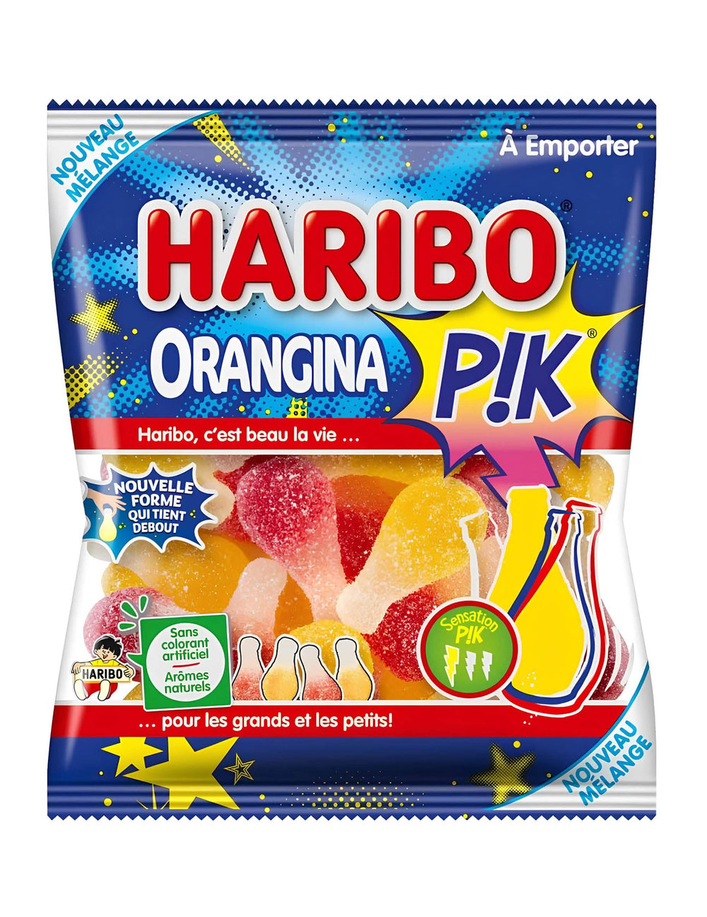 Sachet de bonbons Orangina Pik Haribo pour petits et grands acidulés jaunes et rouges