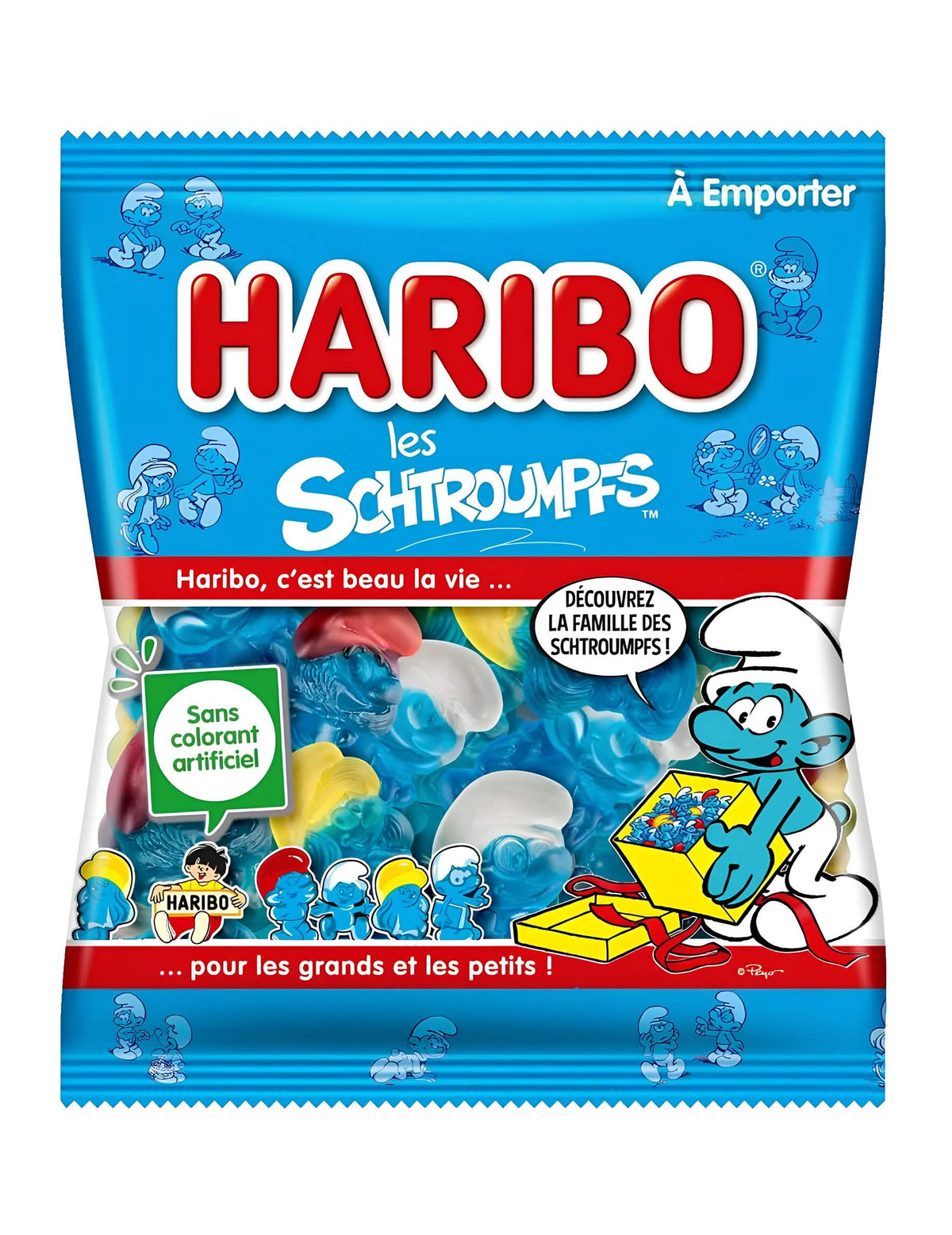 Tüte mit Haribo Schlümpfe Süßigkeiten für Groß und Klein Blau und Weiß 120 g