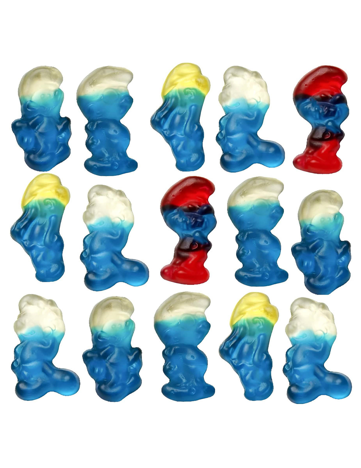 Übersicht der verschiedenen Figuren in der Tüte Haribo Schlümpfe Süßigkeiten