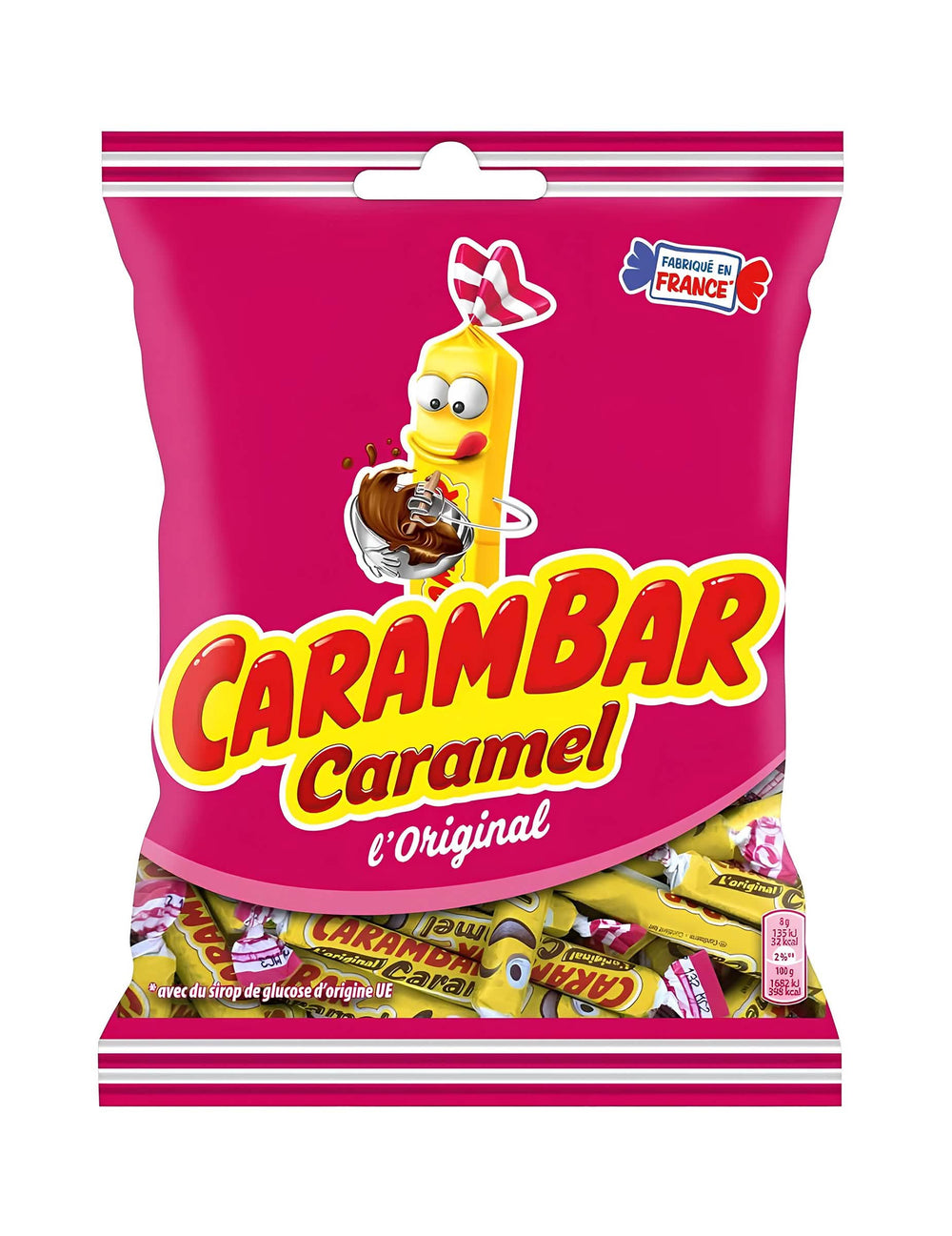 Tüte mit Carambar-Karamell-Süßigkeiten für Kinder und Erwachsene Rosa, Pink und Gelb