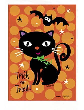 Tütchen für Süßigkeiten Trick or Treat für Halloween orange mit Schwarz Katze und Fledermaus