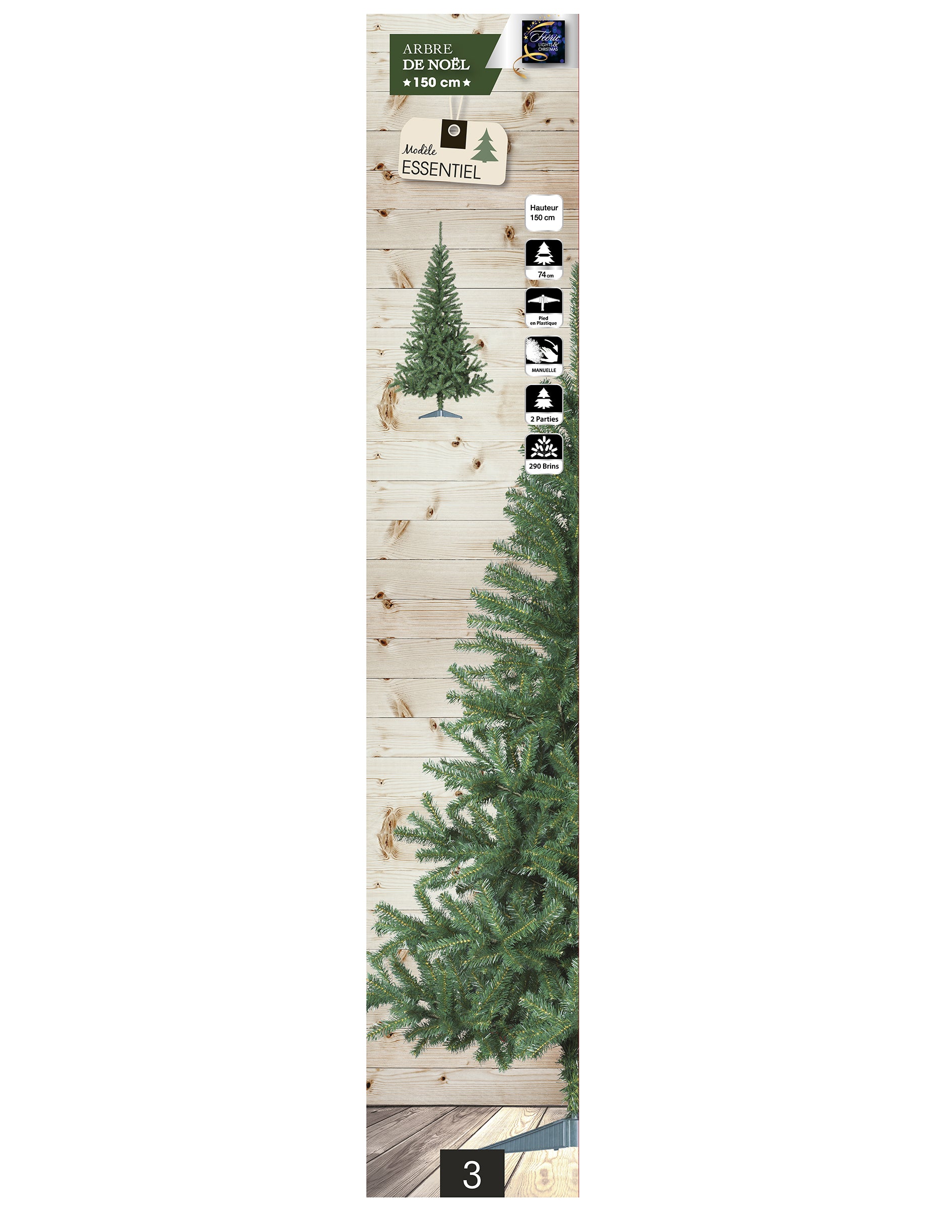 Détail des branches et caractéristiques du sapin artificiel de Noël vert sur pied