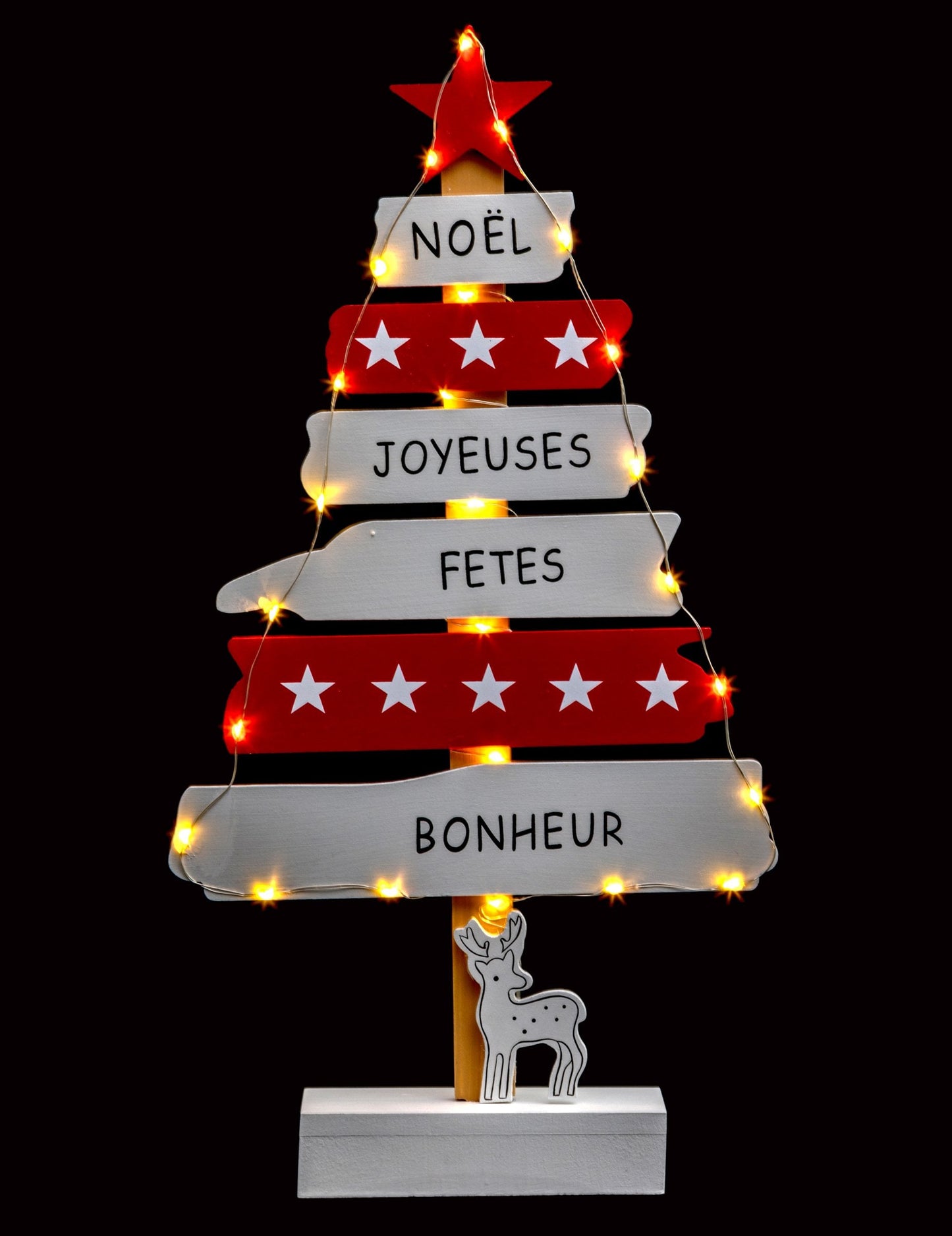 Décoration sapin lumineux de Noël pour intérieur rouge et blanc à LED