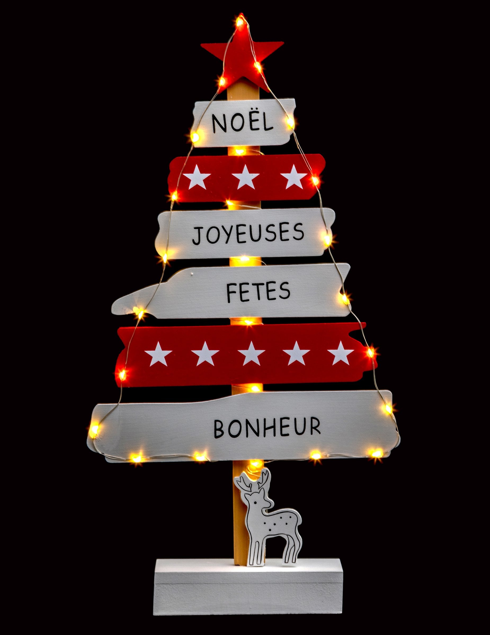 Décoration sapin lumineux de Noël pour intérieur rouge et blanc à LED