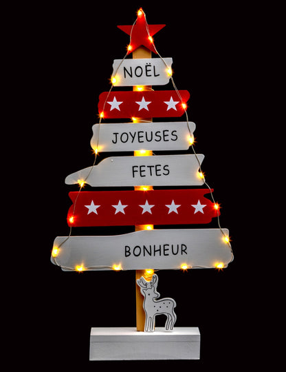 Décoration sapin lumineux de Noël pour intérieur rouge et blanc à LED
