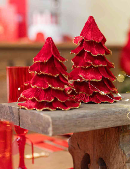 Weihnachtsbaum aus Samt in Rot und Gold 12 x 16 cm