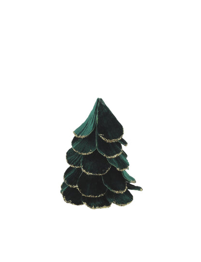 Kleiner Deko-Weihnachtsbaum Samt dunkelgrün & gold 10 x 12 cm