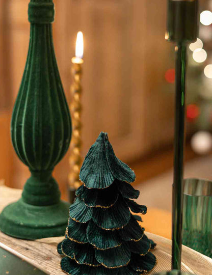 Weihnachtsbaum-Aufsteller aus Samt in Dunkelgrün & Gold 12 x 16 cm