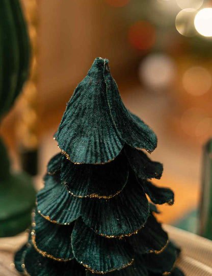 Weihnachtsbaum-Aufsteller aus Samt in Dunkelgrün & Gold 12 x 16 cm