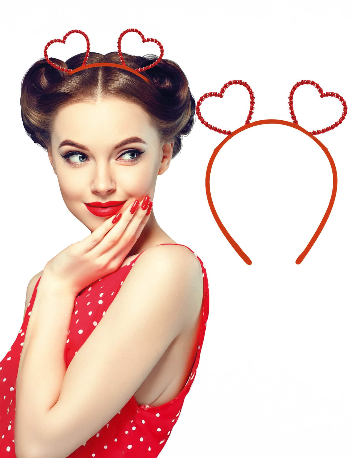 Serre-tête coeurs à strass pour adulte rouge