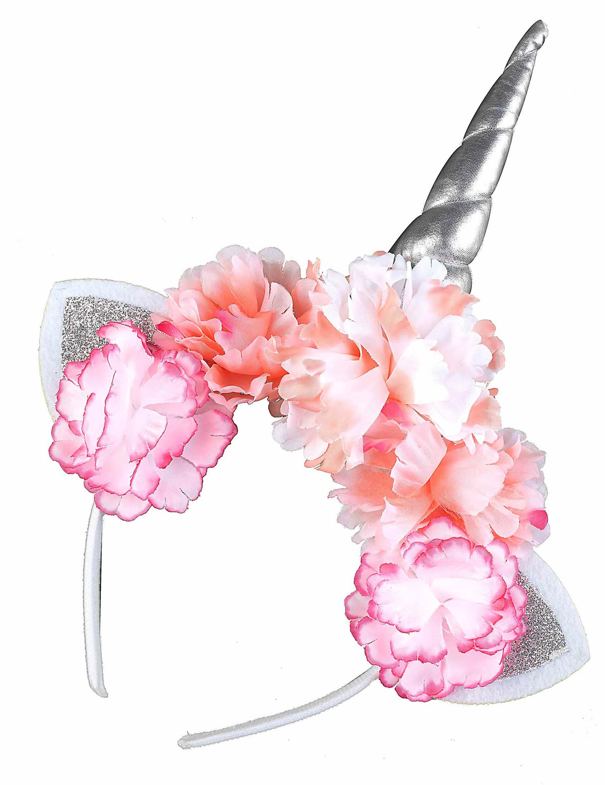 Einhorn Haarreif mit Blumen silber rosa