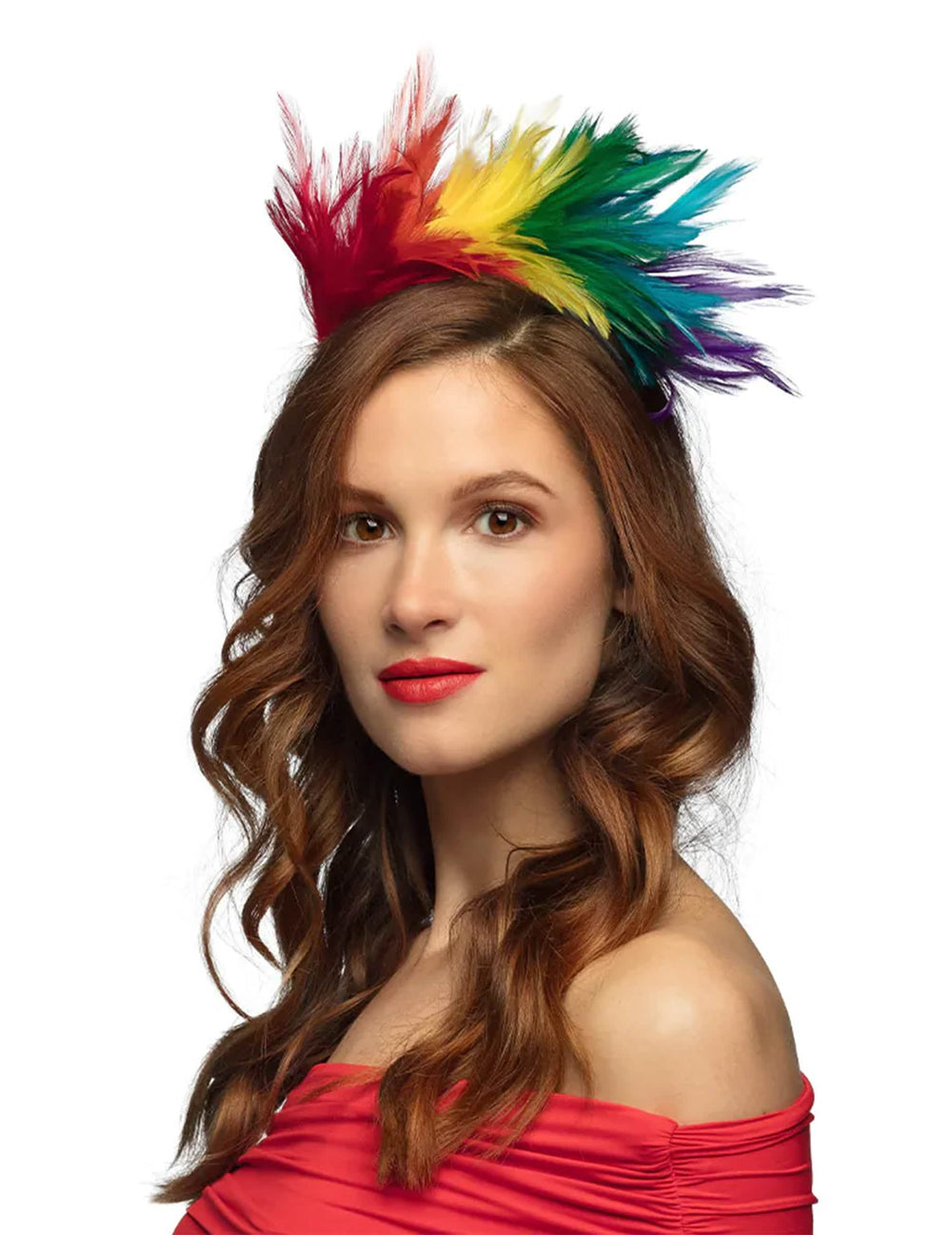 Serre-tête plumes arc en ciel pour adulte multicolore