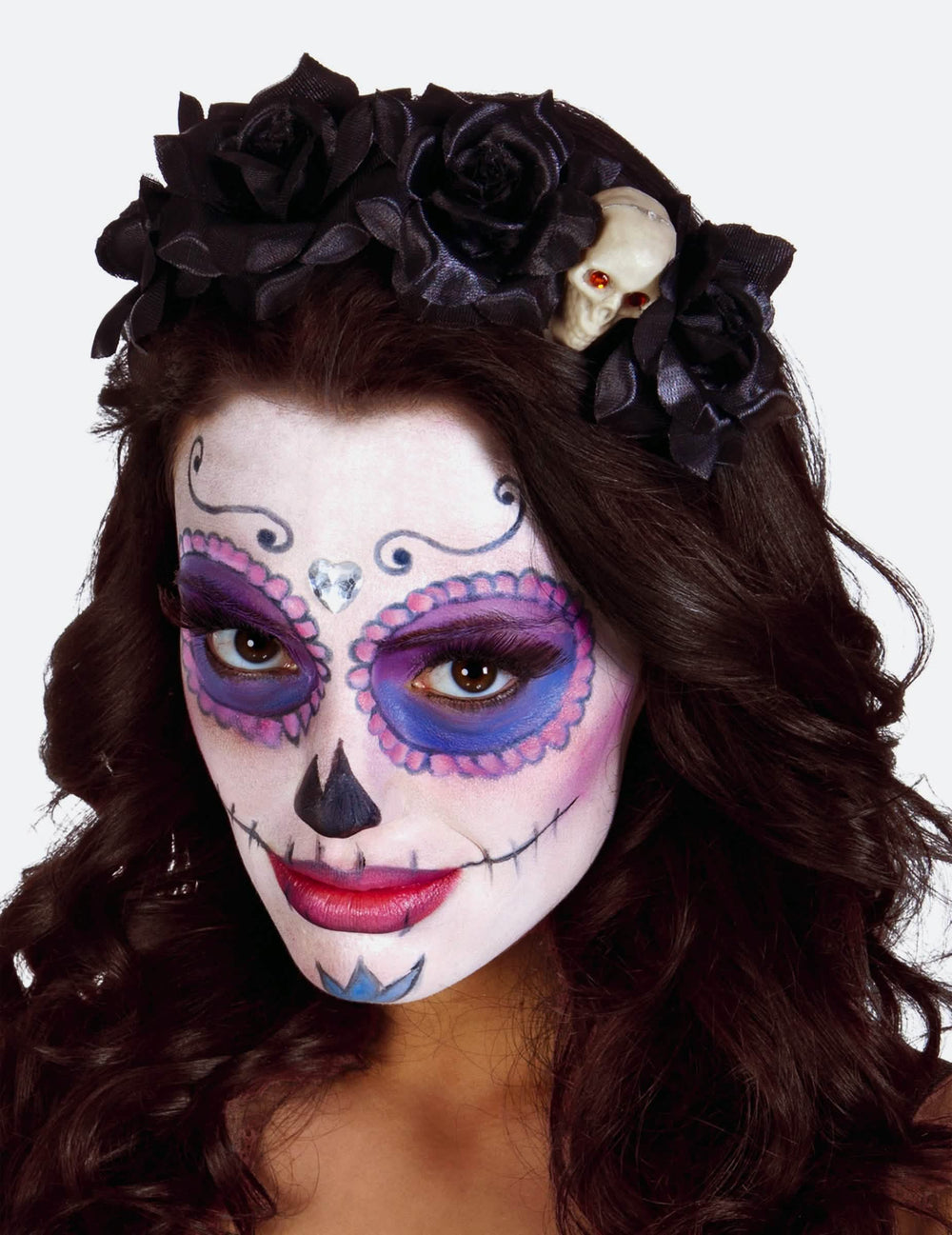 Serre-tête roses noires avec tête de mort Dia de los muertos pour femme
