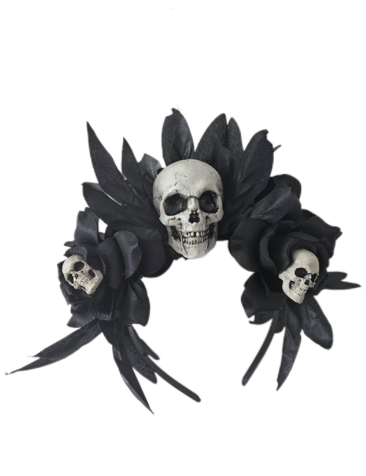 Serre-tête roses noires et crânes pour adulte noir et blanc