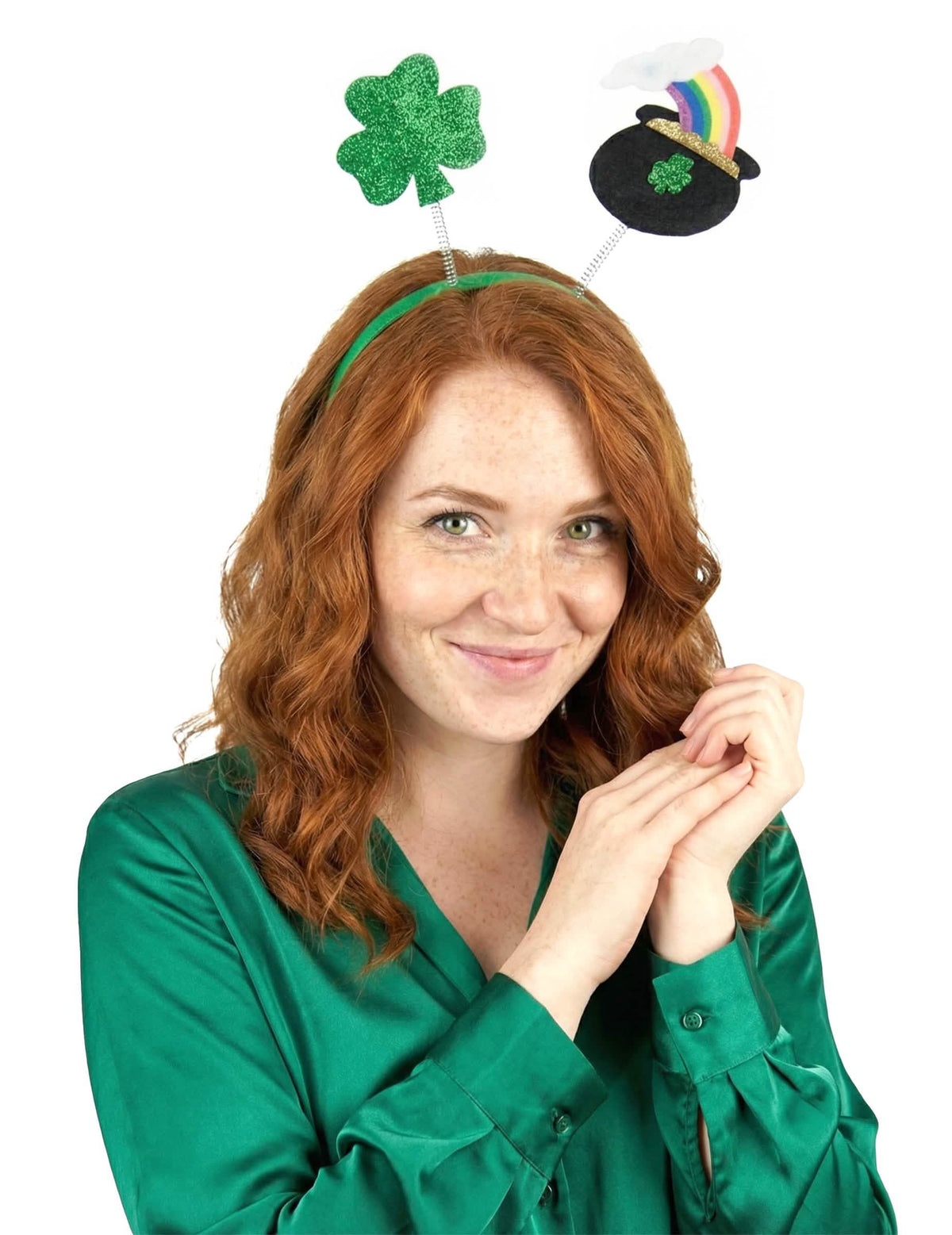 Serre-tête trèfle et chaudron de la Saint Patrick pour adulte vert avec arc-en-ciel