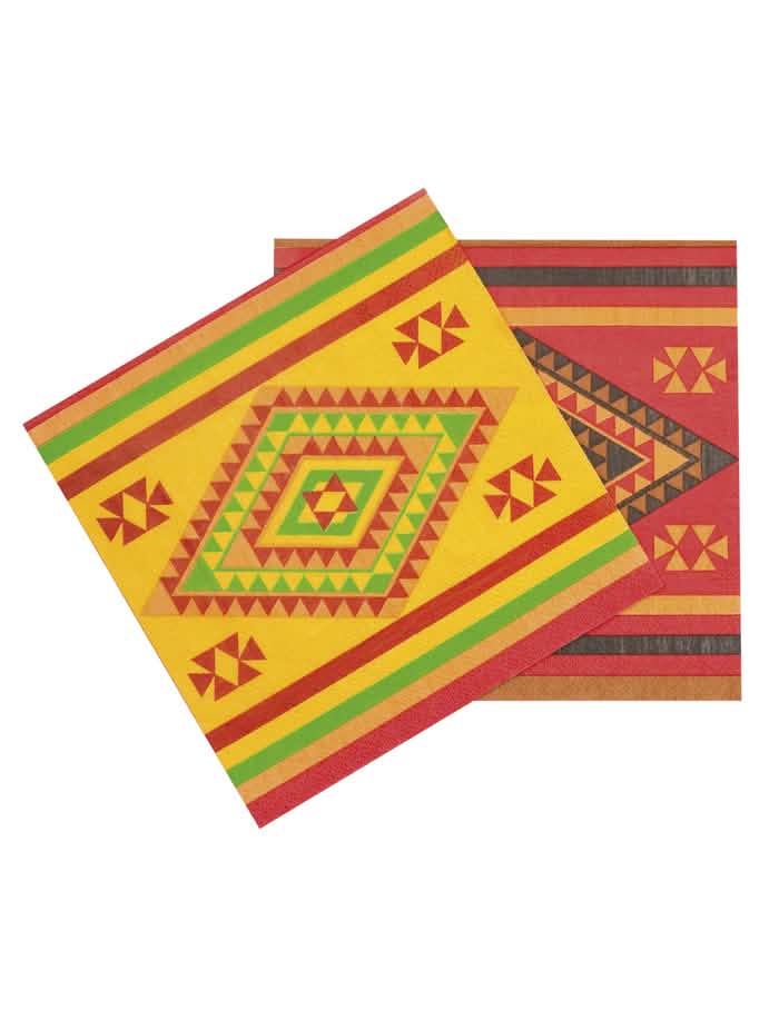 Bunte mexikanische Servietten mit gelben, roten und grünen geometrischen Mustern