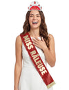 Set d'accessoires miss râleuse pour Damen Rot et Farbe Gold avec écharpe et diadème