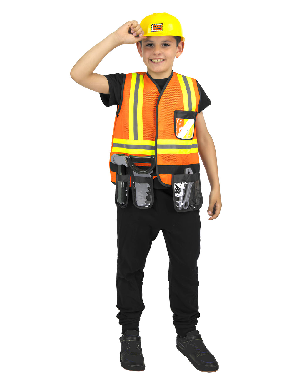 Set de chantier pour enfant orange et jaune avec gilet et accessoires
