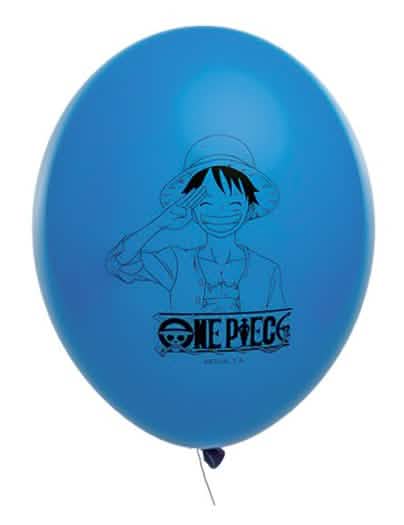 Gros plan sur le motif Luffy du ballon bleu des ballons en latex One Piece