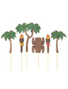 Décorations pour gâteau aventurier pour fête avec motifs palmiers et tiki marron et vert