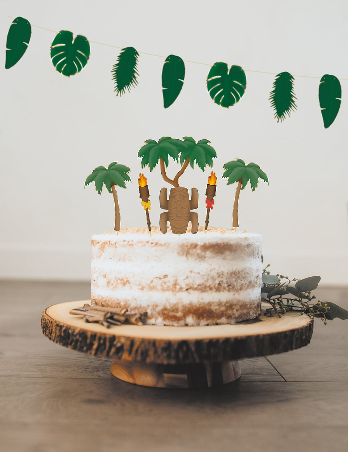 Set de 6 décorations pour gâteau aventurier pour fête avec palmiers et masque tiki