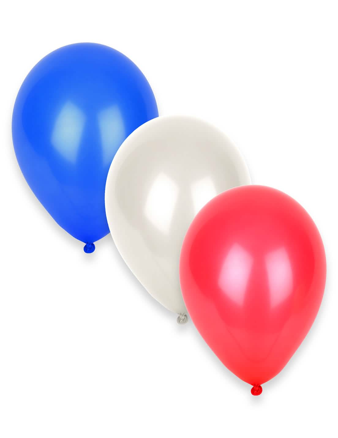 Détail der Luftballons Blau Weiß Rot des Dekorationssets für den supportersaal Frankreich