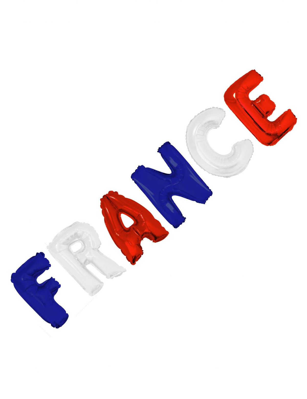 Luftballons aus Aluminium, die das Wort Frankreich aus dem Dekoset für den Raum supporter Frankreich bilden