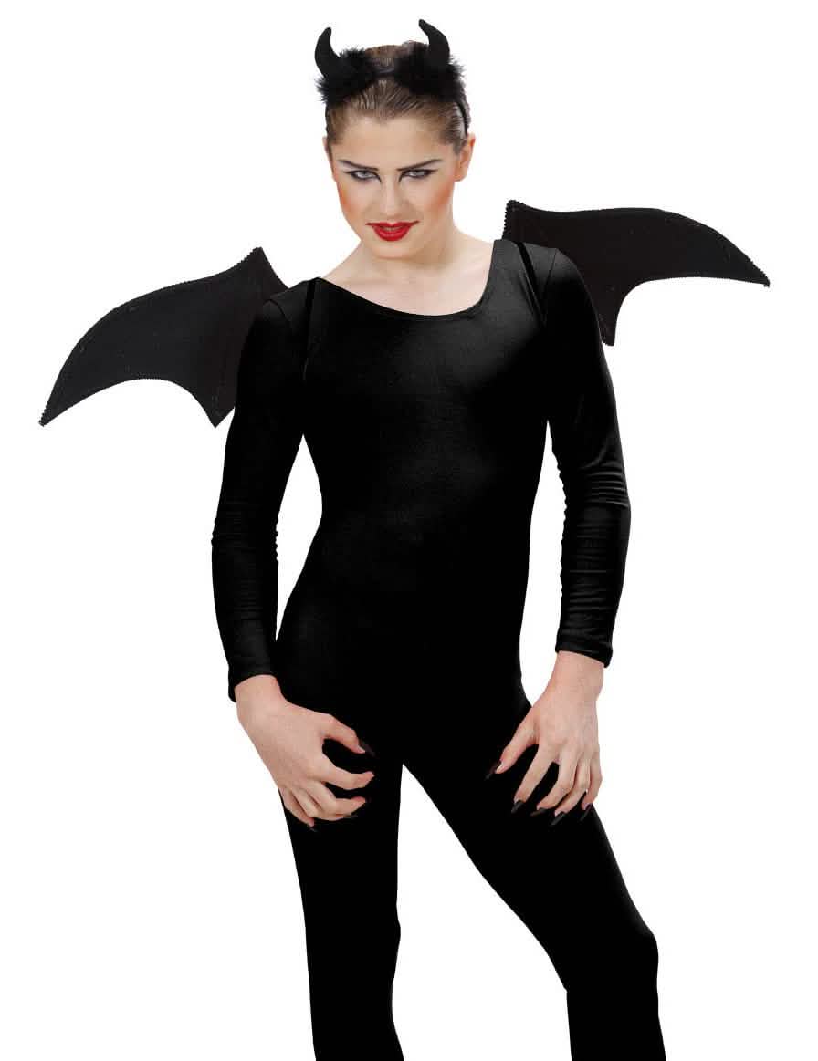 Halloween-Dämonen-Set für Damen Schwarz mit Flügeln und Hörnern