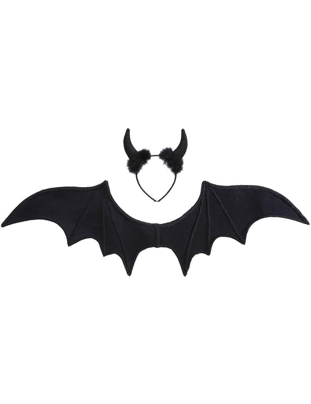Ansicht der Flügel und des Haarreifs des Halloween-Dämonen-Sets für Damen
