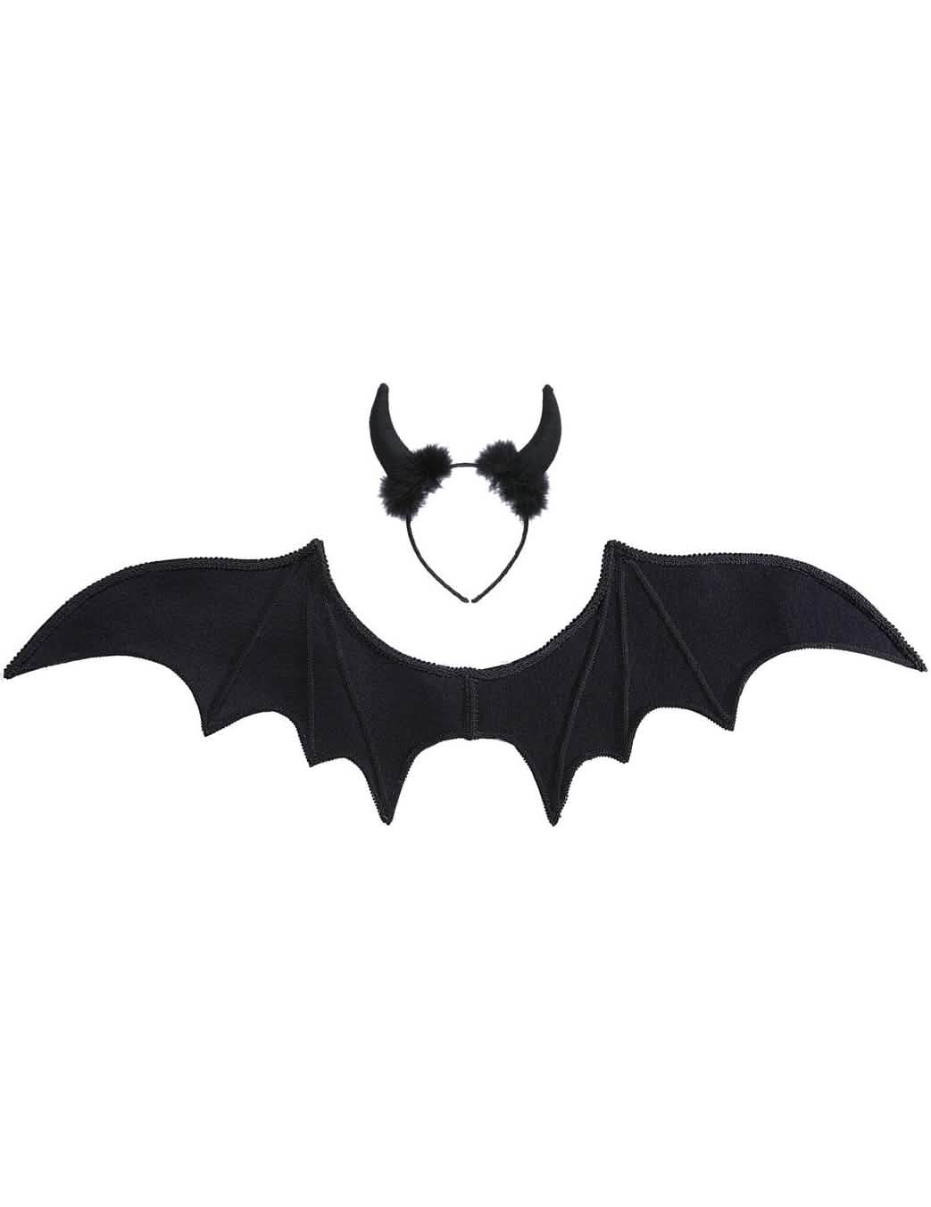 Ansicht der Flügel und des Haarreifs des Halloween-Dämonen-Sets für Damen