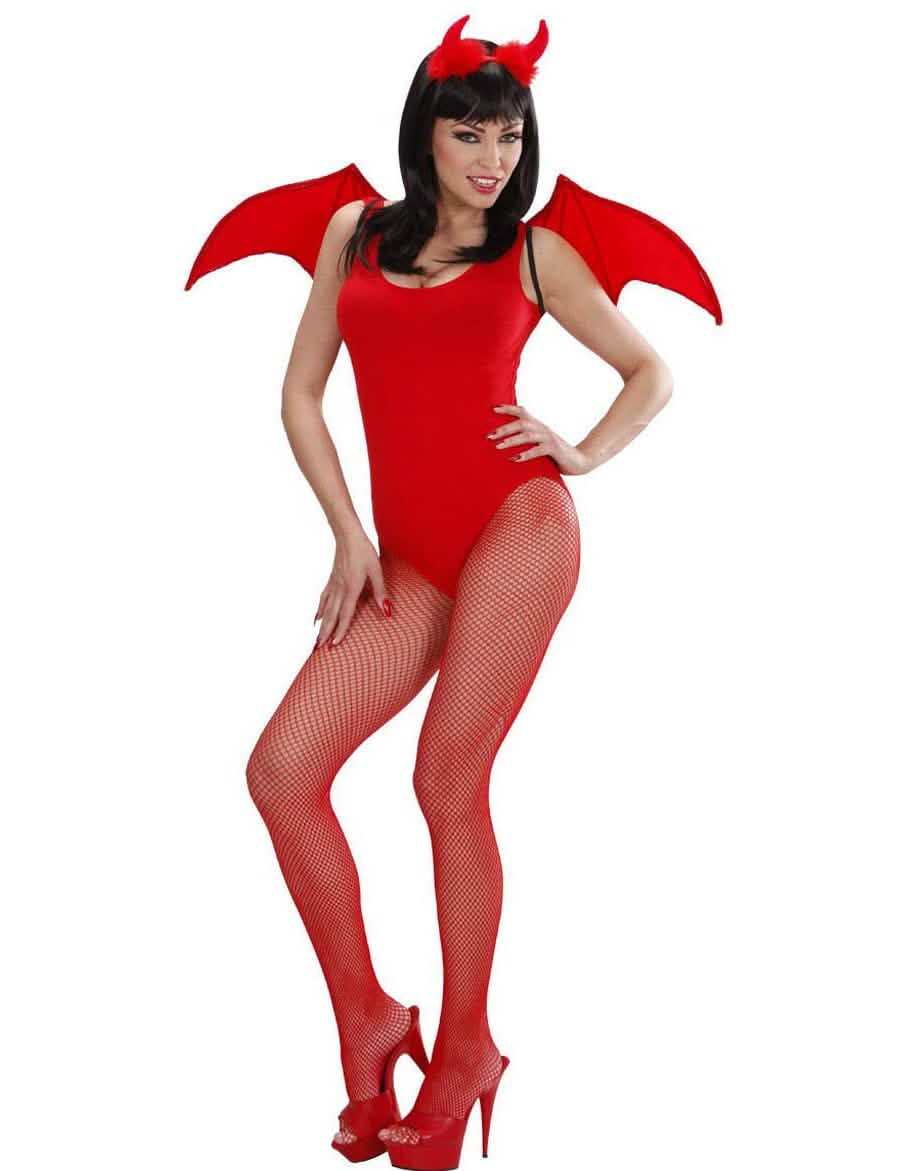 Set Dämon Rot Halloween für Damen mit Flügel und Hörnern