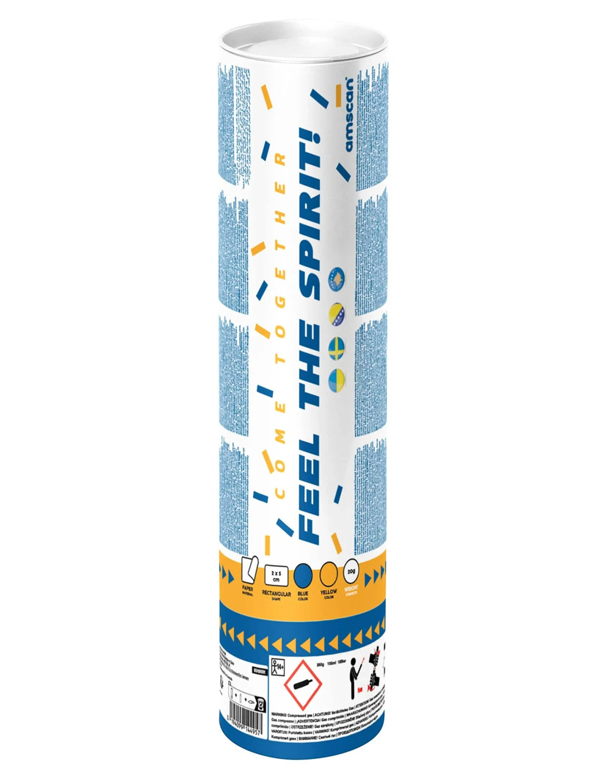Konfetti-Kanone aus dem supporter-Set Schweden mit Hawaii-Halskette und Konfetti-Kanone