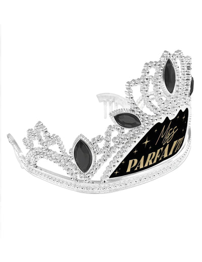 Détail du diadème argenté du set écharpe et diadème Miss Parfaite