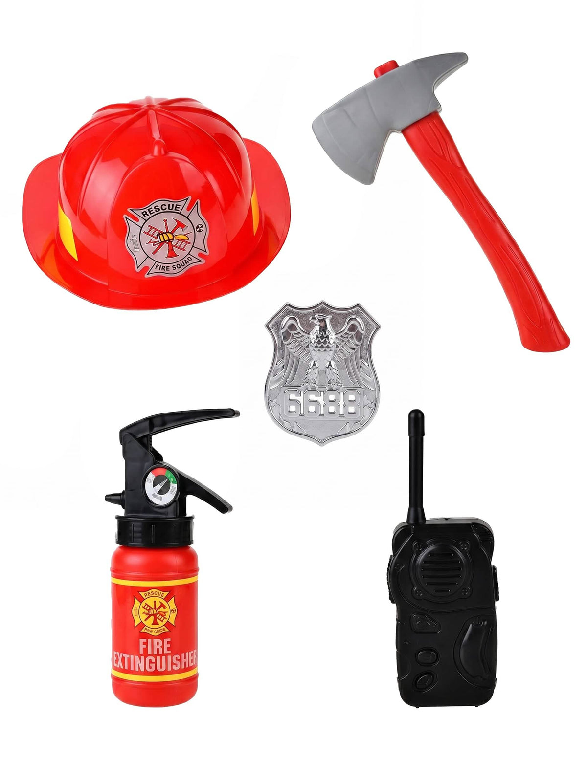 Set aus Plastik-Feuerwehr für Kinder Rot und Farbe Grau mit Helm und accessoires