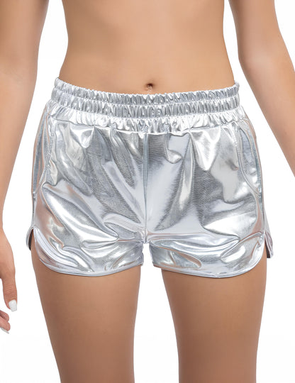 Silberne Metallic-Shorts für Damen