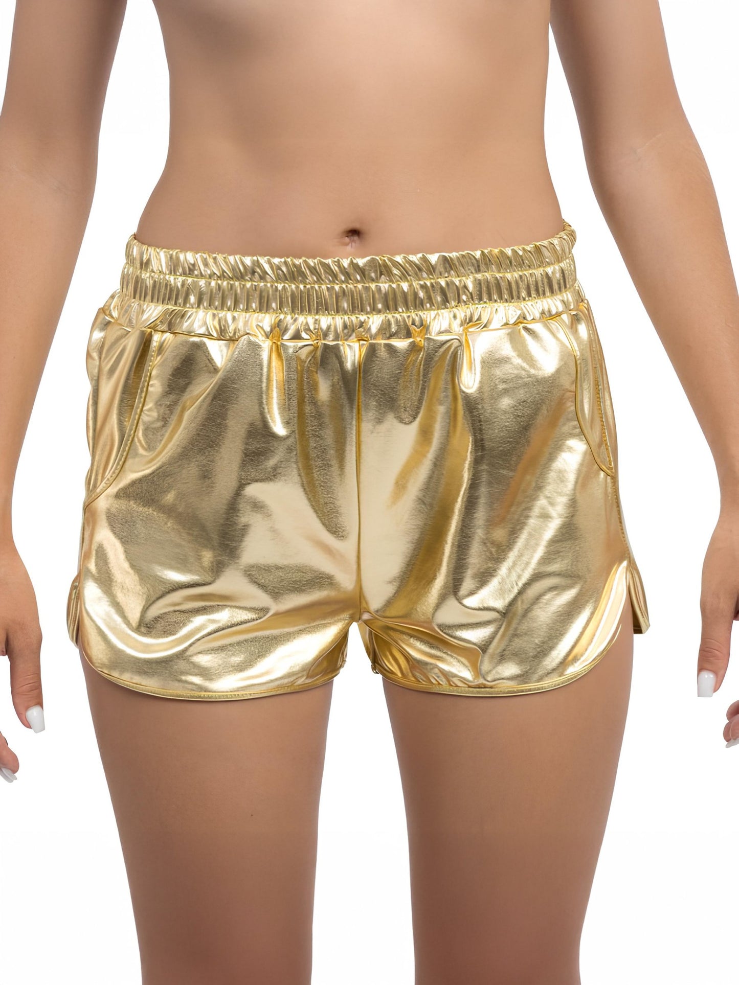 Goldene Metallic-Shorts für Damen