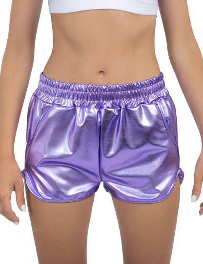 Lila Metallic-Shorts f r Damen