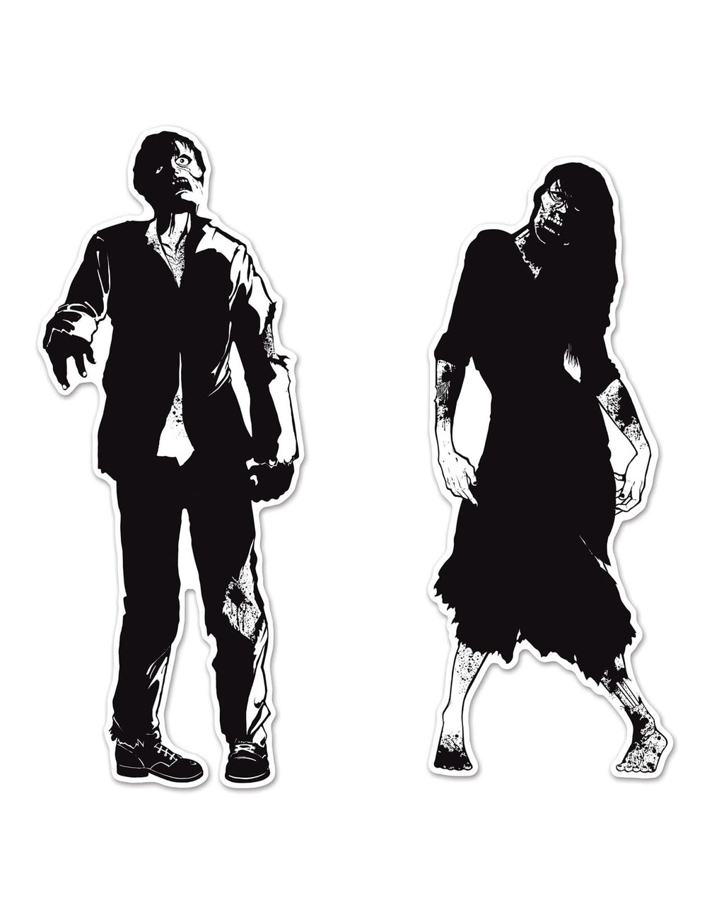 Silhouettes en carton zombies pour décoration noir et blanc