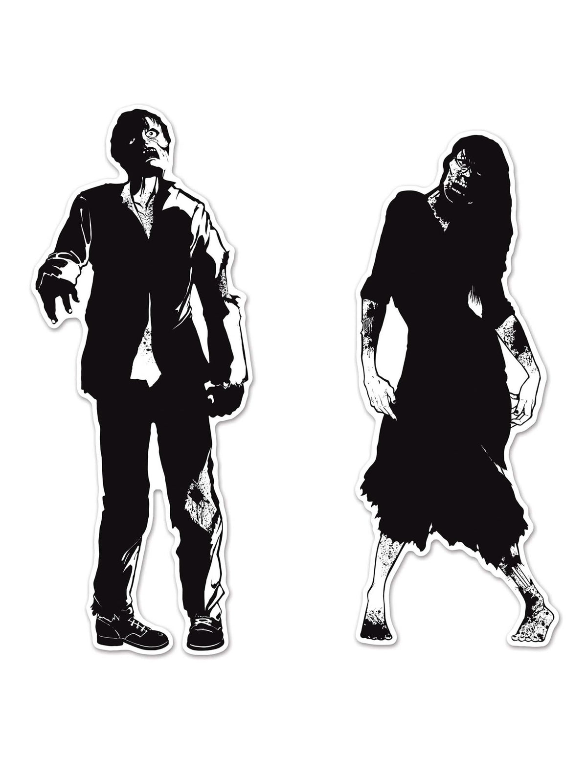 Silhouettes en carton zombies pour décoration noir et blanc