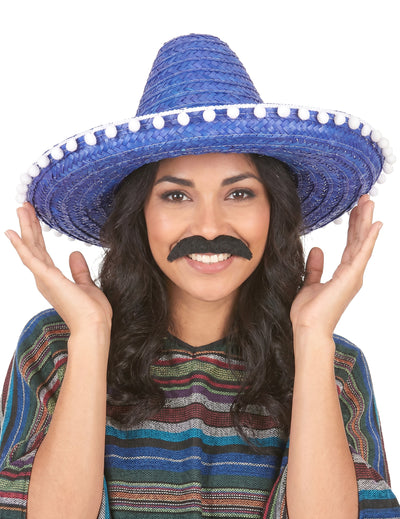 Blauer Sombrero mit Bommel für Erwachsene