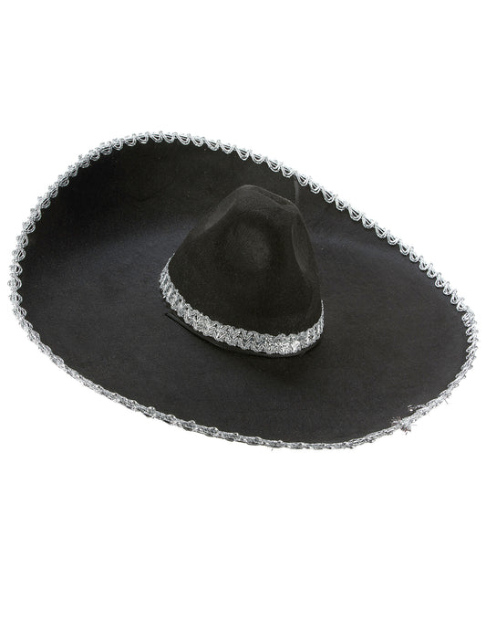 Mexiko Sombrero für Erwachsene schwarz-silber